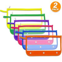 Emraw Clear Pencil Pouch 3-Ring Binder Pencil Pouch with Zipper Pulls Pencil Case with 3 Rivet Enforced Holes Pencil Bags Clear Window Stationery Bag for Office Supplies (Pack of 2)