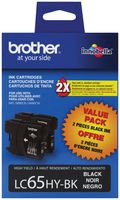 Brother LC65HYBK2 High-Yield 2-Pack Ink Cartridge, 900 Page-Yield, Black