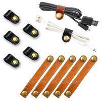 FIBOUND 10pcs Earphone Winder Leather Cable Straps,Cable Ties Leather Cord Organizer,USB Cable Clips,Earphone Winder with Leather Handmade