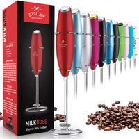Zulay Milk Frother Handheld Foam Maker for Lattes with Stand - Great Electric Whisk Drink Mixer and Foam Frother for Bulletproof® Coffee, Mini Blender and Foamer Perfect for Cappuccino, Frappe, Matcha, Hot Chocolate, Almond Milk by Milk Boss - Ruby Red