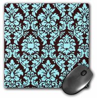 3dRose LLC 8 x 8 x 0.25 Inches Mouse Pad, Turquoise on Brown Damask (mp_60558_1)