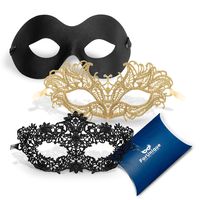 Masquerade Mask for Couple Women and Men -3 Premium Pack Venetian Lace Eye Mask Luxury Black and Gold for Girl and Boy Party Prop Supplies Ball Prom Festival Carnival Mardi Gras Halloween Anniversary