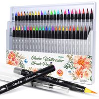 Watercolor Brush Markers Pen, Ohuhu 48 Colors Water Based Drawing Marker Brushes W/A Water Coloring Brush, Water Soluble for Adult Coloring Books Calligraphy Valentine's Day Back To School Gifts