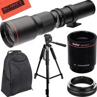 High-Power 500mm/1000mm f/8 Manual Telephoto Lens + Tripod + SLR Backpack for Canon Rebel T3, T3i, T5, T5i, T6, T6i, T6s, T7, T7i, SL1, SL2, EOS 70D, 77D, 80D, 5D III, 5D IV, 6D, 7D, 7D II Digital SLR