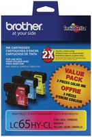 Brother LC65HYCL High-Yield 3-Pack Ink Cartridge, 900 Page-Yield, Cyan Magenta Yellow
