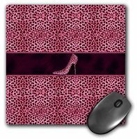 3dRose LLC 8 x 8 x 0.25 Inches Mouse Pad, Pink Cheetah Print and Stiletto Heel (mp_38692_1)