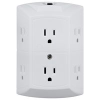 GE 6-Outlet Wall Tap, Reset Button, Circuit Breaker, Power Outlet Extender, Adapter Spaced Outlets, 3 Prong Plug, Grounded, UL Listed, White, 56575