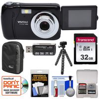 Vivitar ViviCam VXX14 Selfie Digital Camera (Black) with 32GB Card + Case + Flex Tripod + Reader + Kit
