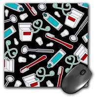 3dRose LLC 8 x 8 x 0.25 Inches Mouse Pad, Cute Dentist Dental Hygienist Print Black (mp_165819_1)