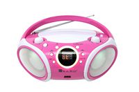 SINGING WOOD, CD Player Boombox CD/CD-R/CD-RW, Portable w/Bluetooth, USB, AM/FM Radio, AUX-Input, Headset Jack, Foldable Carrying Handle and LED Light (Kitty Pink)