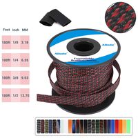 Expandable Braided Cable Sleeving 100ft PET Flexo 0.375 Inch Mesh Wire Loom Protect Your HDMI Cables from Pets Chewing, BlackRed