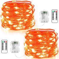 GDEALER 2 Pack Fairy Lights 20 FT 60 LEDs Battery Operated with Remote Christmas Lights Waterproof Copper Wire Firefly Twinkle Lights Orange Halloween String Lights for Bedroom Christmas Wedding Decor