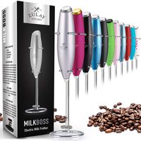 Zulay Milk Frother Handheld Foam Maker for Lattes - Whisk Drink Mixer for Bulletproof® Coffee, Mini Foamer for Cappuccino, Frappe, Matcha, Hot Chocolate by Milk Boss - Silver