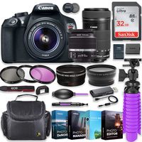 Canon EOS Rebel T6 18MP DSLR Camera with Canon 18-55mm is II Lens & Canon EF-S 55-250mm f/4-5.6 is STM Lens + 32GB SD Memory + HD Filters + Spider Tripod + Professional Bundle with 4 Software Kit