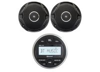 JBL PRV-175 Marine Boat Yacht 180W Media USB AUX Gauge Style Bluetooth Stereo Receiver Bundle with 2 X MS6510 6.5" Black Stereo Speakers