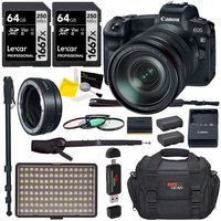 Canon EOS R Mirrorless Camera 24-105mm USM Lens Bundle with 64GB Memory Card, LED Light, 62" Monopod, Filter Kit and Accessory Bundle