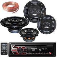 Package Bundle - Pioneer DEH-150MP Single DIN MP3 Car Stereo With Pair of K65.4 6.5-Inchs 6-1/2" 400W 4-Way + Pair Of K-55.3S 5.25-INCHS 5-1/4" 280W 3-Way / 4 Speakers + 100Ft Cable