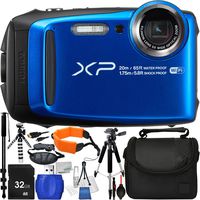 Fujifilm FinePix XP120 Digital Camera (Blue) - International Version (No Warranty) with 13pc Accessory Bundle - Includes 32GB SD Memory Card + Small Carrying Case + 57" Tripod + 72" Monopod + More