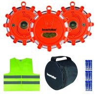 Securityman LED Road Flares with Safety Vest [DOT Approved] - Emergency Kit for Roadside & Marine Boat Hazards - Bright Warning Beacon/Flashing Distress Light - Car & Truck Magnetic Base (3 Pack)