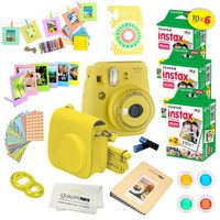 Fujifilm Instax Mini 9 Instant Camera w/Fujifilm Instax Mini 9 Instant Films (60 Pack) + A14 Pc Deluxe Bundle for Fujifilm Instax Mini 9 Camera (Yellow)