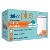 Dekor Plus Diaper Pail Biodegradable Refills | 4 Count  | Most Economical Refill System | Quick and Simple to Replace | No Preset Bag Size - Use Only What You Need | Exclusive End-of-Liner Marking