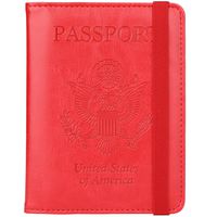 GDTK RFID Blocking Leather Passport Holder Cover Case Travel Wallet Elastic Strap (Red)