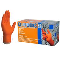 Ammex GLOVEWORKS HD Industrial Orange Nitrile Gloves - 8 mil, Latex Free, Powder Free, Diamond Texture, Disposable, Heavy Duty, Small, GWON42100-BX, Box of 100