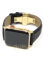 Custom 24K Gold Plated 42MM iWatch Series 3 with Black Leather Deploy Buckle