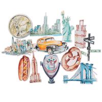 Navy Peony Charming New York City Stickers (12 Pack) - Big, Trendy, Waterproof | Aesthetic Travel Decals for Water Bottles, Laptops, Scrapbook