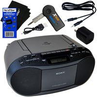 Sony Portable CD Player Boombox with AM/FM Radio & Cassette Tape Player + Wireless Bluetooth Receiver with Charger + Aux Cable for Smartphones, MP3 Players & HeroFiber Ultra Gentle Cleaning Cloth