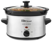 Elite Gourmet MST-275XS Electric Slow Cooker, Adjustable Temp, Entrees, Sauces, Stews & Dips, Dishwasher Glass Lid & Ceramic Pot, 2Qt Capacity, Stainless Steel