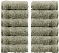 White Classic Luxury Cotton Washcloths - Large Hotel Spa Bathroom Face Towel | 12 Pack | Green