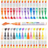 32 Colors Acrylic Paint Marker Pens- Include 10 Glitter Markers, for Rock Painting, Paper, Plastic, Ceramic, Glass, Wood, Metal, Canvas. Water Based, Acid Free Non Toxic, Quick Dry, Fine Tip