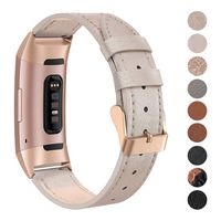 SWEES Leather Bands Compatible for Charge 3 & Charge 3 SE Fitness Tracker, Genuine Leather Band Strap Wristband Replacement for Women Men Small Large, Black, Rose Gold, Beige, Brown, Grey, Tan