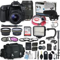 Canon EOS 80D DSLR Camera Bundle with Canon EF-S 18-55mm STM Lens & Tamron 70-300mm Di LD Zoom Lens + Professional Video Accessory Bundle Includes ECKO Headphones, Microphone, LED Light and More.