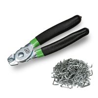 Hog Ring Pliers Kit (200 Pack of 3/4" Galvanized Steel Hog Rings Included) Perfect for Furniture Upholstery, Auto Upholstery, Meat & Sausage Casings, and More!