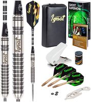IgnatGames Steel Tip Darts Set - 95% Tungsten Competition Darts with Aluminum and Polycarbonate Shafts, Standard and Slim Flights + Dart Sharpener, Flight Puncher and Darts Wrench + Wallet (T 28g)