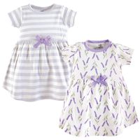Touched by Nature Girls, Toddler, and Baby Organic Cotton Short-Sleeve Dresses, Lavender, 6-9 Months