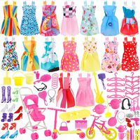 JANYUN Total 114pcs - 16 Pack Clothes Party Gown Outfits for Barbie Dolls+ 98pcs Dolls Accessories Shoes Bags Necklace Mirror Hanger Tableware