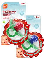 RaZbaby RaZ-Berry Silicone Teether/Double Pack Red & Blue/Multi-Texture Design/Hands Free Design