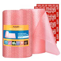 Fuxury Pink Anti-Static Bubble Cushioning Wrap Roll Air Bubble Roll 2 Rolls 72 Feet Total,Perforated Every 12",Included 20 Fragile Sticker Labels for Packaging Moving Shipping Boxes Supplies