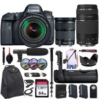 Canon EOS 6D Mark II DSLR Camera w/Canon EF 24-105mm f/3.5-5.6 is STM and EF 75-300mm f/4-5.6 III Lens + Canon BG-E21 Battery Grip & Exclusive Accessory Bundle