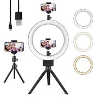 8'' Ring Light LED Desktop Selfie Ring Light USB LED Desk Camera Ringlight 3 Colors Light with Tripod Stand iPhone Cell Phone Holder and Double Reservation for Photography Makeup Live Streaming