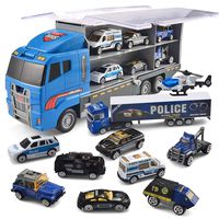 JOYIN 10 in 1 Die-cast Police Patrol Rescue Truck Mini Police Vehicles Truck Toy Set in Carrier Truck