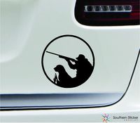 Hunting with dog oval black hunter animals sport ducks gun america united states color sticker state decal vinyl - Made and Shipped in USA