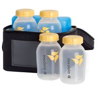 Medela Breast Milk Cooler and Transport Set, 5 ounce Bottles with Lids, Contoured Ice Pack, Cooler Carrier Bag