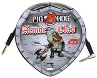 Pig Hog PHAC-10R Armor Clad Right-Angle 1/4" to 1/4" Guitar Instrument Cable, 10 Feet
