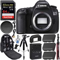 Canon EOS 5DS R DSLR Camera (Body Only) with SanDisk Extreme PRO 64GB SDXC Memory Card, 2X Spare Batteries, Tripod, Backpack, Cleaning Kit & 14-Month Seller Warranty