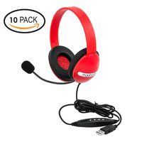 Egghead EGG-IAG-1006-RD-SO-10 USB Kids Headphones with Boom Microphone, Red (Pack of 10)
