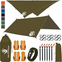 Rain Fly EVOLUTION 12x10/10x10 Hammock Waterproof Tent TARP & Survival Bracelet - 22 pcs - Lightweight - Backpacking Approved - Perfect Hammock Shelter - Multiple Colors 10X10 OD Green
